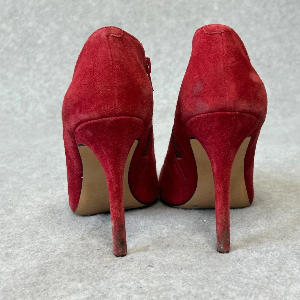 Red Suede Ankle Booties Heels‎ Stiletto Heel Pointed Toe Party Shoes Womens 7.5